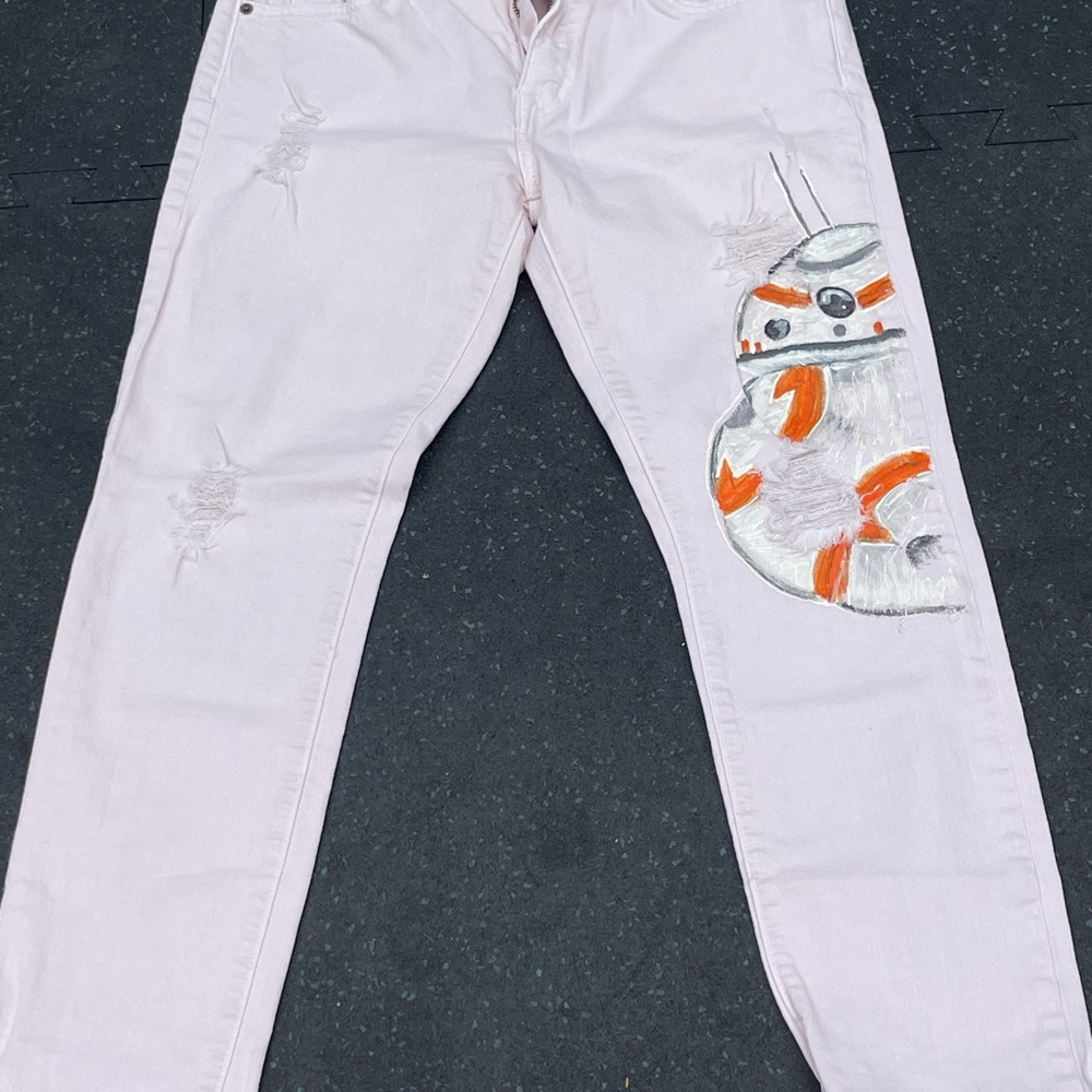 Current/Elliott BB8 Hand Painted Pink Slim Jeans